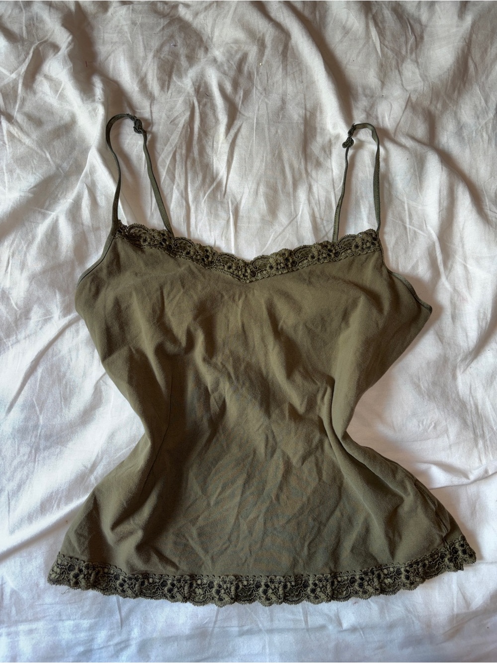 Y2k Olive Green Lace Trim Cami Top - Women